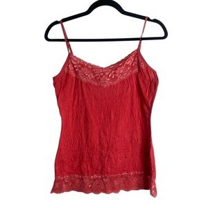 Maurice’s Size Medium Y2K Crinkle Lace Cami Tank Top Coral Pink Spegetti Strap